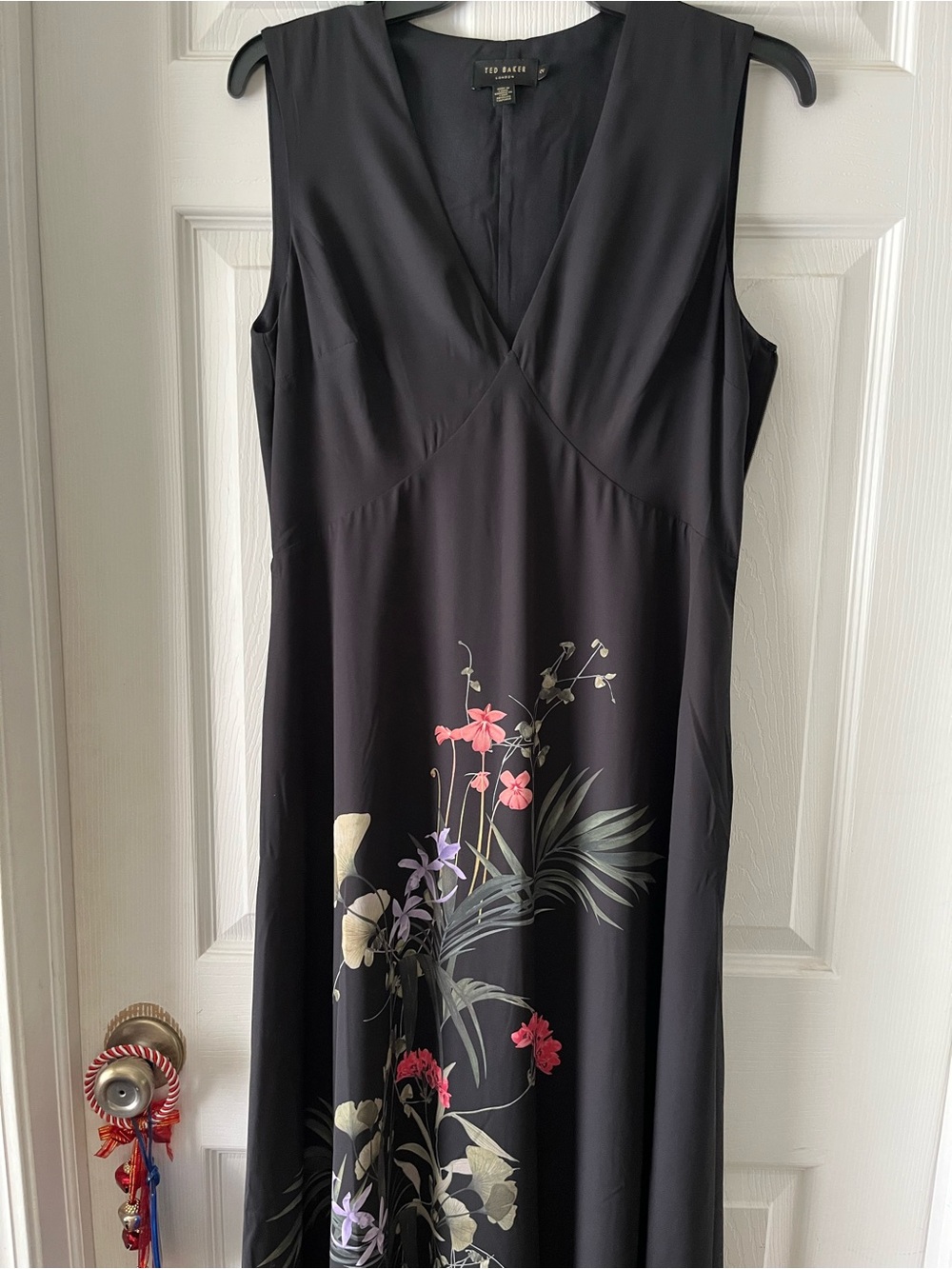 Ted Baker Black Sleeveless Maxi Dress with Pink & Purple Floral Print